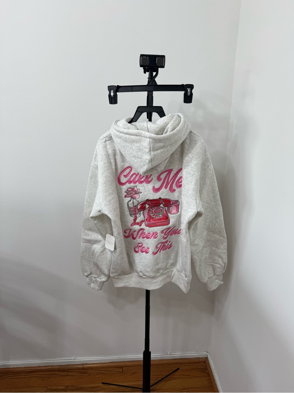 Altar'd State Heather Cream Hoodie Sweater with Pink Graphic - Picture 7 of 7